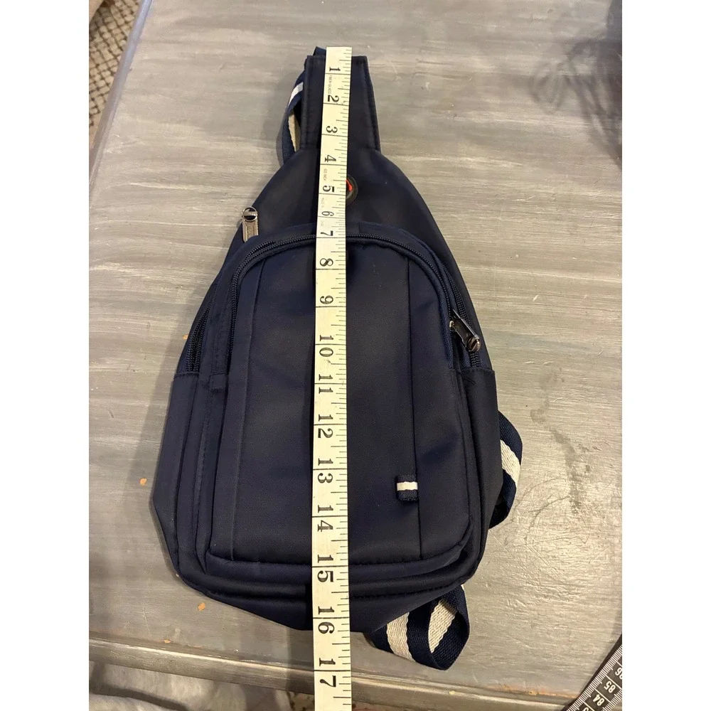 Navy Blue Nylon Sling Bag Striped Crossbody Backpack Messenger